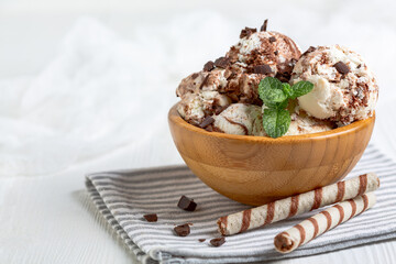 Delicious chocolate and vanilla ice cream.