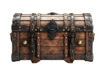 A Weathered Wooden Treasure Chest Awaits Its Discovery on a White or Clear Surface PNG Transparent Background