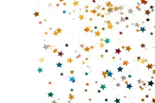 Vibrant stars confetti with transparent background, festive and celebratory PNG design for party invitations and event decorations