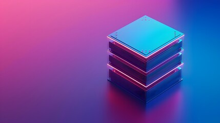 Futuristic microchip with gradient light, showcasing advanced technology concept on vibrant neon background.