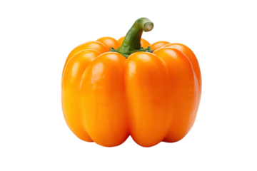 A Vibrant Row of Five Yellow Bell Peppers With Delicate Green Foliage on a White or Clear Surface PNG Transparent Background