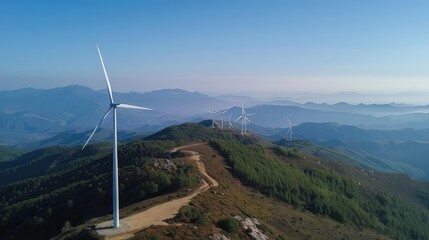 Majestic Wind Turbines Over Serene Mountains
