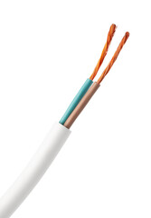 White Two-Wire Electrical Cable With Exposed Copper Wires