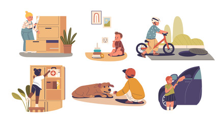 Children In Potentially Dangerous Situations Such As Playing With Outlets, Climbing Furniture, Riding A Bike