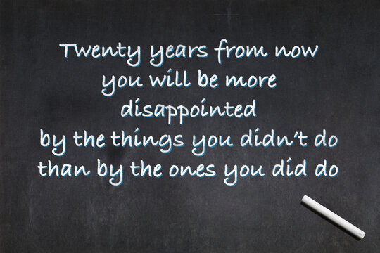 Quote from Mark Twain about regret written on a blackboard
