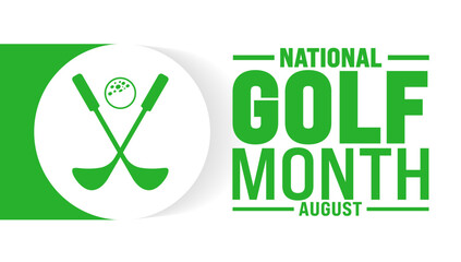 National Golf Month is observed every year in August. Holiday concept. Template for background, banner, card, poster, placard, design template with unique shapes with standard color.