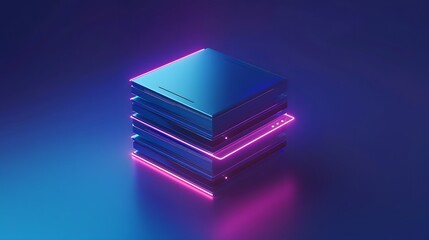 Stylized image of stacked digital storage devices with neon pink and blue lighting, creating a modern and futuristic aesthetic.