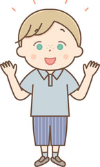 喜ぶ白人の男の子