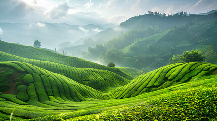 beautifully arranged mountain tea gardens