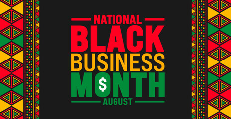 Fototapeta premium Black Business Month geometric shape pattern background is observed every year in August. Holiday concept. Template for background, banner, card, poster, placard, design template.