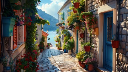 Fototapeta premium Decorated tiny street in the croatian coastline