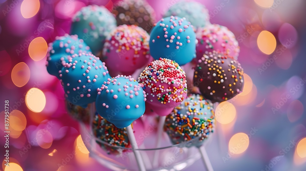 Wall mural delicious holiday colored cake pops in a glass closeup