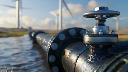 Industrial Elegance: Metal Pipe with Valve and Cap Against Blue Sky
