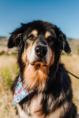 soft fluffy mixed breed rescue dog mutt on sunny day