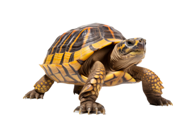 Realistic 3d rendered turtle isolated on transparent background, PNG style illustration of a sea turtle with detailed texture and natural coloring, ideal for marine life and ocean-themed design projec