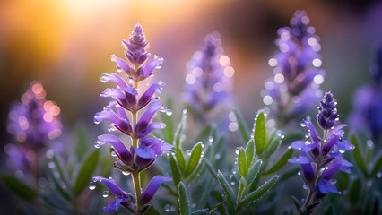 Fototapeta premium Salvia farinace,the mealycup sage or mealy sage,a is a species of plant that belongs to the Lamiaceae family. Small purple flowers. 