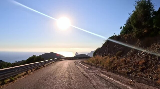 Bright sunlight illuminates transportation journey through rural Italy