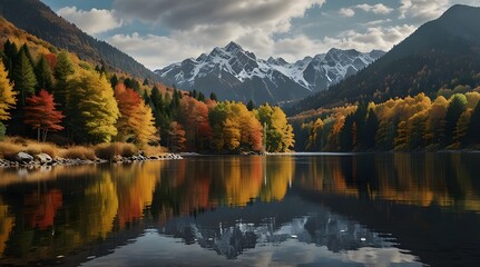 Obraz premium Captivating panoramic view of majestic autumn mountains on a beautiful sunny day.generative.ai