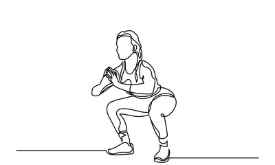 Woman Fitness workout exercise Continuous line drawing of a girl squat exercise.Female bodybuilder doing exercise in the gym center.Healthy lifestyle concept.
