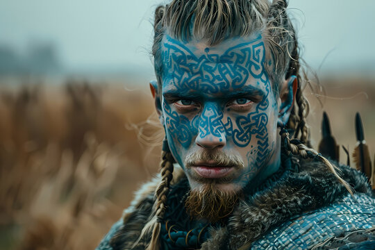 Superbe portrait de viking maquill&eacute; 