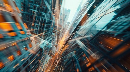 Abstract cityscape with distorted perspectives and surrealistic distortions.