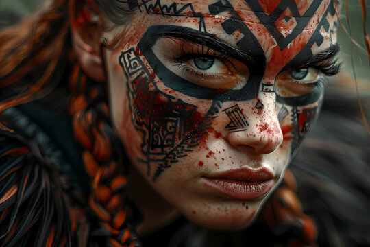 Superbe portrait de viking maquill&eacute; 
