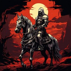 an ai generated image, statue of a evil riding a horse