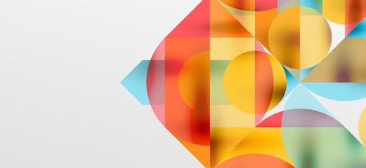 Fototapeta premium Circles and shadows. Colorful round elements with triangles, semi circles and other shapes. Vector Illustration For Wallpaper, Banner, Background, Card, Book Illustration, landing page