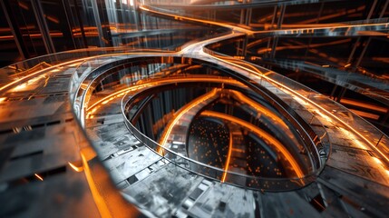 Architectural abstract resembling a maze of interconnected bridges and walkways.