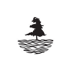 Obraz premium Logo of lake view. Black illustration of lake with trees view