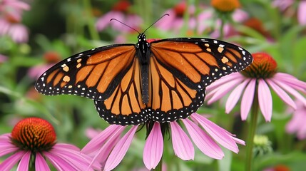Naklejka premium Monarch butterfly on purple coneflower
