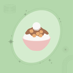 Vector illustration of a Korean-style red bean shaved ice.