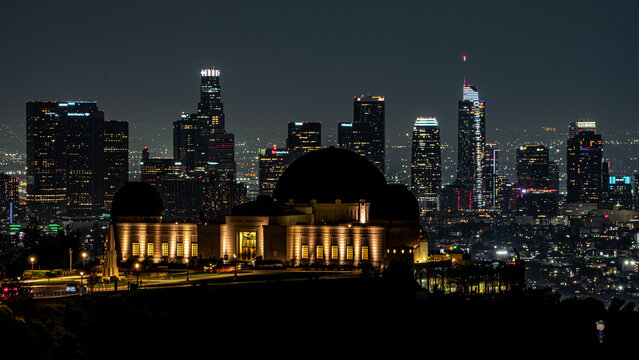 city skyline at night, Griffith Observatory, Los Angeles