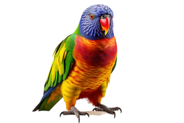 A Vibrant Rainbow Lorikeet Poses Against A White Background on a White or Clear Surface PNG Transparent Background