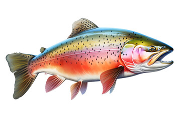 Fototapeta premium A Rainbow Trout In A Moment Of Grace on a White or Clear Surface PNG Transparent Background
