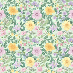 Floral variety color, form nature, seamless fabric pattern.