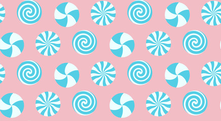 Christmas peppermint swirl candies seamless pattern. Holiday traditional peppermint backdrop.