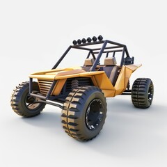 Obraz premium 3D Render, Low Poly style of a desert dune buggy with oversized tires, on isolated white background, Generative AI