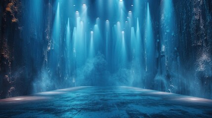 Blue Neon Lights in a Dark Room