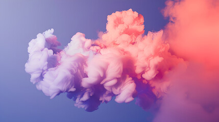 Fototapeta premium Dynamic puffs of blue gray and orange colors on a black background smoothly flow coloring waves enveloping the sea foam Decorative wallpaper with multi,colored smoke