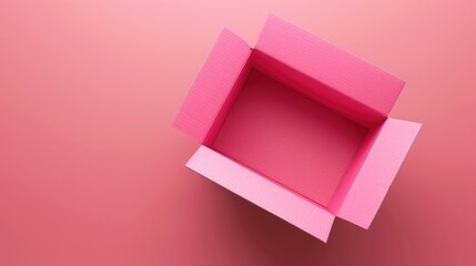Pink background flat packed cardboard box