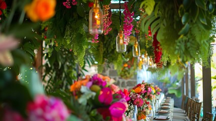 Table decoration flowers plants hanging decoration indoors outdoors green decoratio