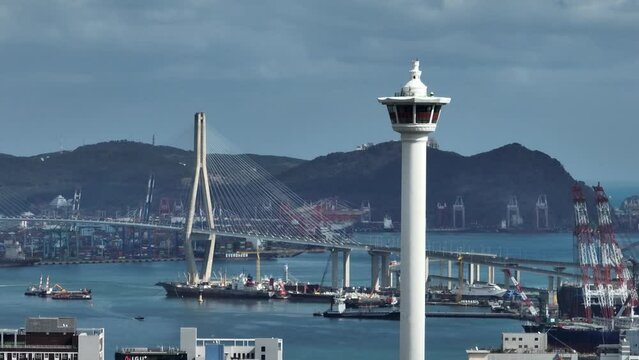 Aerial view of Diamond Tower at Yongdusan Park in Nampo-dong, Busan