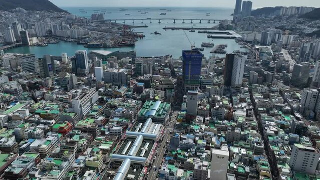 Aerial view of Nampo-dong, Busan, 부산 관광지 남포동 항공촬영 