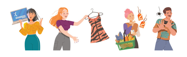 People Character Express Different Face Emotion Vector Set