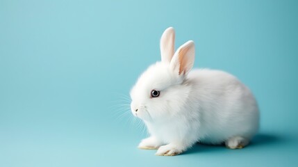 Obraz premium White baby rabbit on blue background