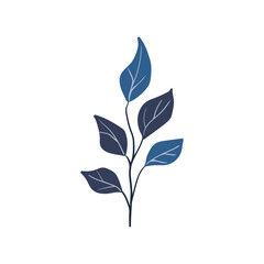 Folk plant. Simple blue leaves on a branch. Cartoon autumn botany. Minimalist style. Flat isolated vector illustration
