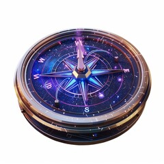 3D Render, Low Poly style of a magical compass with rotating dial, on isolated white background, Generative AI
