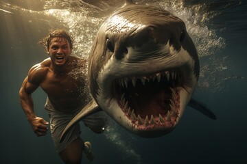 Terrifying moment as a man swimming in the ocean is viciously attacked by a shark