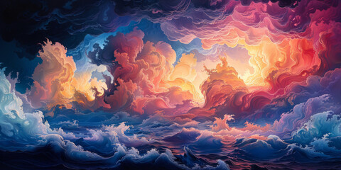 紫陽花と虹がかかる青空